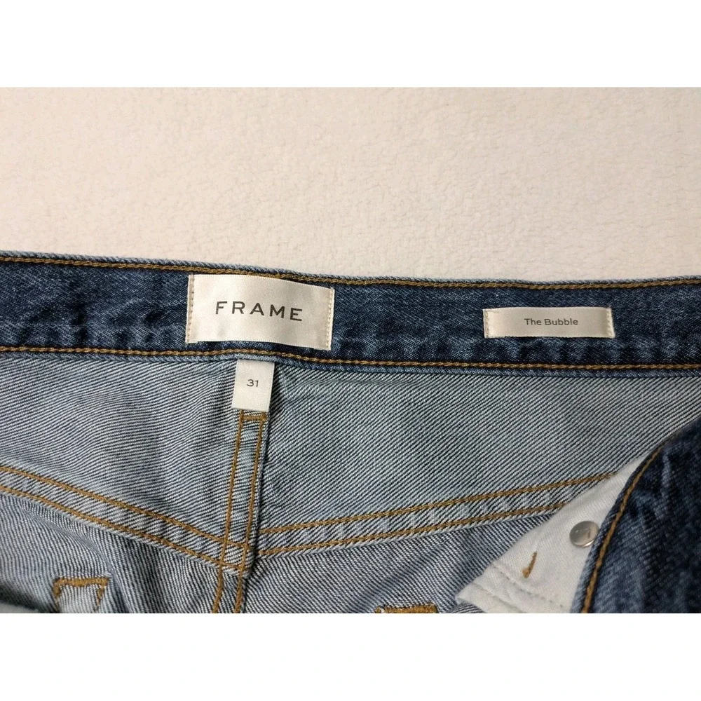 FRAME The Bubble Barrel Leg High Waist Curved Leg Jeans Blue Denim 31 - Picture 2 of 12